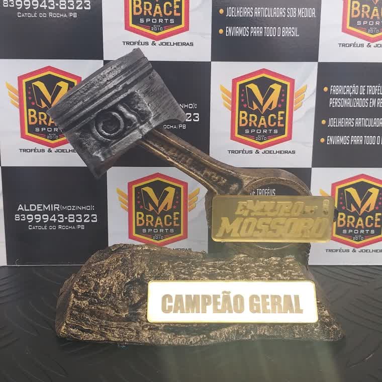 Troféu pistão Campeão Geral — troféu em resina produzido pela M Brace