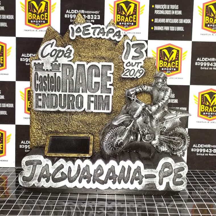 Copa Enduro FIM Jaguarana — troféu em resina produzido pela M Brace