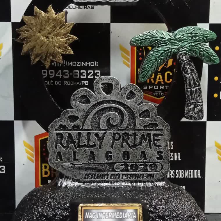 Rally Prime Alagoas 2024 — troféu em resina produzido pela M Brace