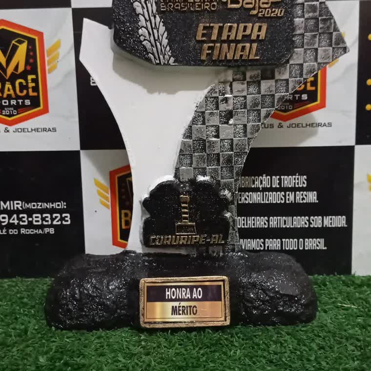 Etapa final quadriculada — troféu em resina produzido pela M Brace