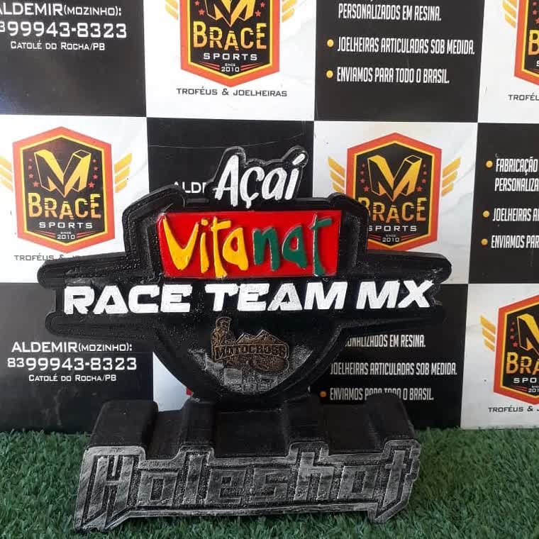 Açaí Vitória Race Team MX — troféu em resina produzido pela M Brace