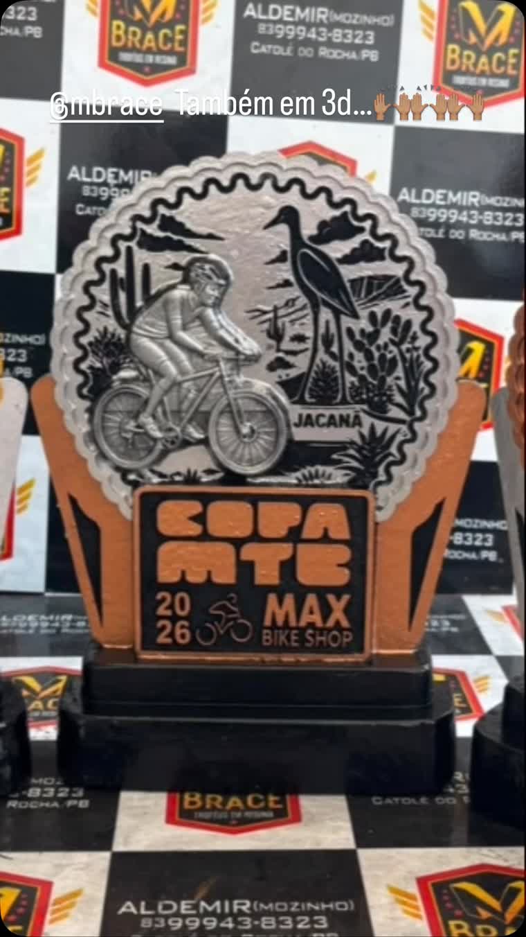Copa MTB 2026 — troféu em resina produzido pela M Brace